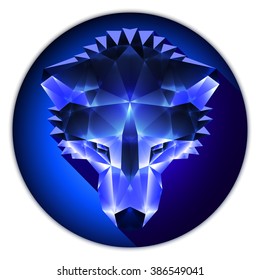 Symmetrical vector illustration of a siberian husky dog. Made in low poly triangular style. Blue sapphire gemstone imitation.