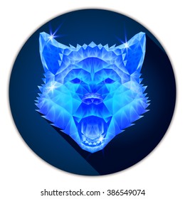 Symmetrical vector illustration of a siberian husky dog. Made in low poly triangular style. Glass or ice imitation.