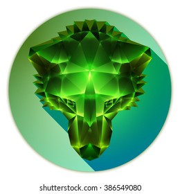 Symmetrical vector illustration of a siberian husky dog. Made in low poly triangular style. Emerald gemstone imitation.