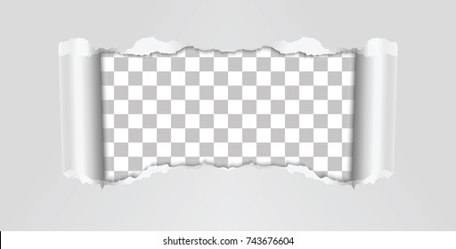 Symmetrical vector torn paper hole with transparent background.