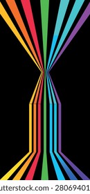 Symmetrical vivid rainbow converging lines forming abstract geometric tunnel