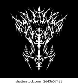 Symmetrical white neo tribal cyber sigilism clip art vector collection for clothing design, logos, streetwear, tattoos, stickers — editable.