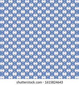 Symmetrical, white, small decorative elements, with a rounded shape, positioned linearly on a blue background. Knit fabric. Towel texture.