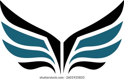  Symmetrical Winged Logo – Bold Black and Teal Icon for Branding
