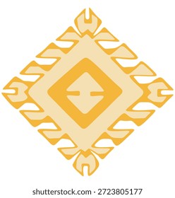 Forma de diamante amarillo simétrico inspirado en los patrones de alfombras kilim serbias de Pirot, que representan la herencia tradicional de tejido balcánico y el auténtico diseño geométrico tribal.