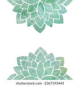 Symmetrically arranged decorative elements - silhouettes of turquoise stylized flowers with watercolor texture