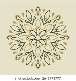 A symmetrically designed floral ornament features flower, leaf, and dot shapes, suitable for creating decorative patterns.