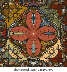 Symmetrically mirrored shapes, based on freehand drawn abstract texture digitally remastered to create tile like pattern