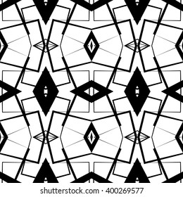 Symmetric-mirrored black and white monochrome pattern. Seamlessly repeatable. Abstract geometric, geometry background.