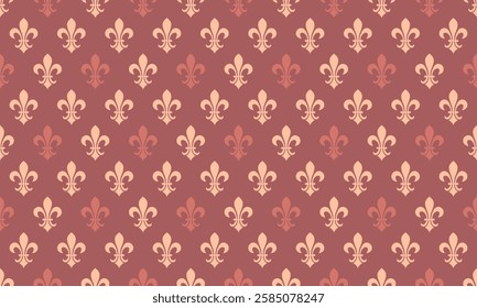 Symmetry 2025 as pattern monarchy. Revival antique queen fleur de lys. Fabric emblem of seamless pattern elegance. Sparse wallpaper with nostalgia print.