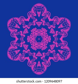 Symmetry design snowflake or mandala pink on blue background