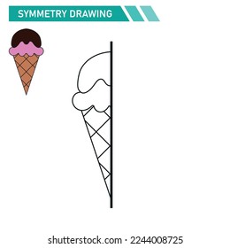 Symmetry Drawing Ice cream. school activities kids illustration vector eps. Educational games