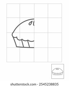 Symmetry drawing for kids, draw the other half side pumpkin pie activity for kindergarten, complete picture worksheet, Symmetry worksheet thanksgiving