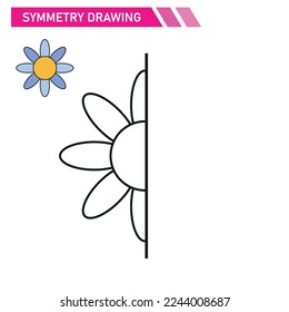 Symmetry Drawing multicolor Flower school activities kids illustration vector eps.Educational games