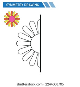 Symmetry Drawing multicolor Flower school activities kids illustration vector eps.Educational games