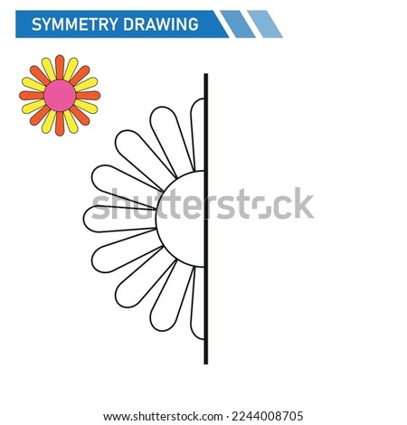 Symmetry Drawing multicolor Flower school activities kids illustration vector eps.Educational games