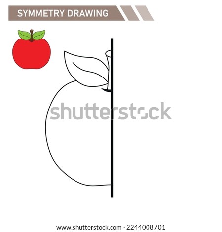 Symmetry Drawing red apple school activities kids illustration vector eps.Educational games