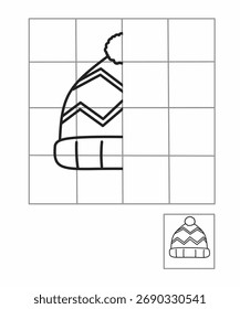 Planilha de desenho de simetria de um chapéu de inverno. As crianças completam a outra metade desenhando ao longo da grade. Ótimo para habilidades motoras finas, aprendizagem de simetria e diversão de sala de aula de inverno.
