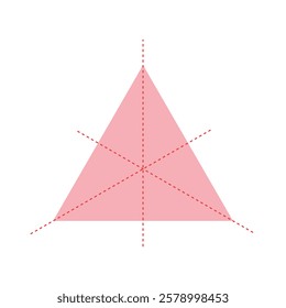 Symmetry in an Equilateral Triangle with Three Lines. Three Symmetry Axes of an Equilateral Triangle. Geometric Diagram of Triangle Symmetry.