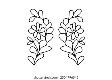 Symmetry floral motif with linear flowers and leaves. Vector illustration