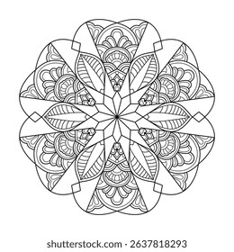 Symmetry Mandala template Coloring Book Page. Easy Mandala Coloring Book Pages for Adults to Relax, Experiences Give Relief. Resizeable Vector File