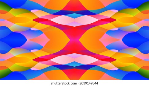 Symmetry and reflection retro seamless pattern. Abstract multicolor gradient mosaic background design template for festive decoration ornament, fashion, wallpaper, cover, print project etc