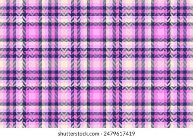 Symmetry textile plaid pattern, genuine fabric background vector. Packing seamless tartan check texture in blue and purple colors palette.