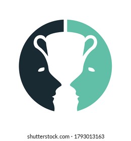 simetría dos caras y el logo trofeo concepto creativo