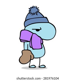 Sympathetic character, angry on a cold winter day