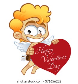 Sympathetic cupid with a big heart, with text Happy ValentineÂ´s Day
