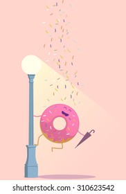 Sympathetic donut, this donut on a lamppost with an umbrella