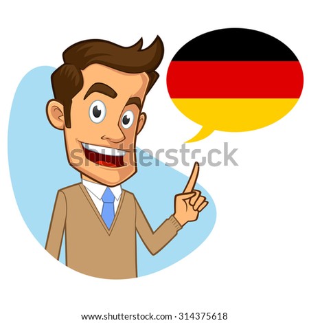 Sympathetic german teacher, he is pointing the flag
