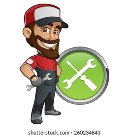 Sympathetic mechanic with a wrench in his hand and a cap