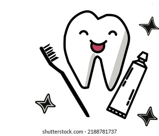 Sympathetic Tooth With A Big Smile, He Has A Toothbrush. 