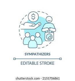 Sympathizers turquoise concept icon. Category of cooperative members abstract idea thin line illustration. Volunteering. Isolated outline drawing. Editable stroke. Arial, Myriad Pro-Bold fonts used