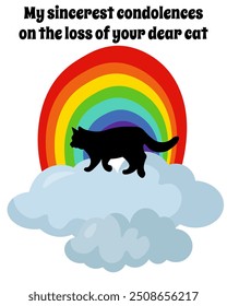 Cartão de simpatia sobre a perda de gato, frase gentil com ilustrações de vetor de condolências