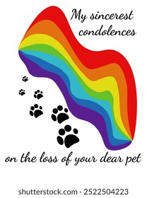 Tarjeta de la simpatía para la pérdida del arco iris de la mascota querido, frase de condolencia amable Ilustración vectorial