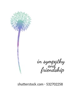 Sympathy Card With A Single Flower. Dandelion Silhouette Drawing With Gradient Fill. Minimal Poster. Botanical Illustration. Vector