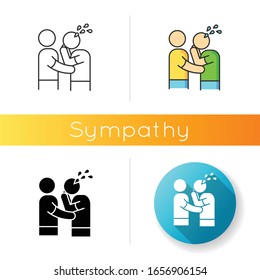 Sympathy icon. Linear black and RGB color styles. Friendly consolation and support, emotional care, friendship symbol. Comforting, cheering sad friend. isolated vector illustrations