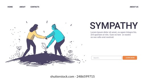Sympathy Mental Health Concept two people helping each other in a garden setting surrounded by plants and flowers website design