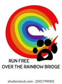 Sympathy Pet Loss Card Rainbow Arc Paw Print Vector Illustration