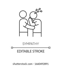Sympathy pixel perfect linear icon. Thin line customizable illustration. Friendly consolation and support, emotional care, friendship contour symbol. Vector isolated outline drawing. Editable stroke