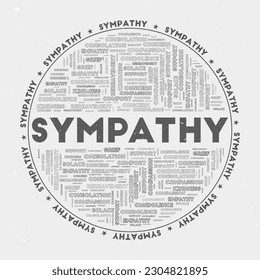 Sympathy - round badge. Text sympathy with keywords word clouds and circular text. Knight's Armor color theme and grunge texture. Classy vector illustration.