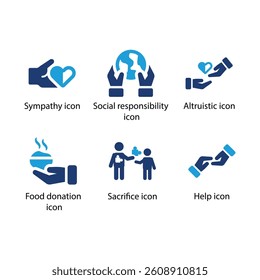 Sympathy, Social responsibility, Altruistic, Food donation, Sacrifice, Help, Blue Icon Set