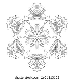 Symphony coloring book mandala page for adult. Easy Mandala Coloring Book Pages for Adults to Relax, Experiences Give Relief. Resizeable Vector File