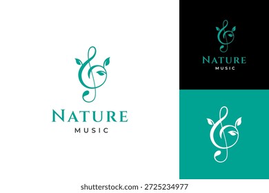 Symphony Music Notes and Plant Leaf Nature Logo design