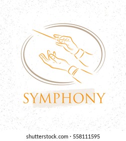 Symphony Orchestra Conductor Holding Baton In His Hands Sign. Creative Vector Design Element On Rough Background