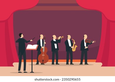Symphony Orchestra Playing Classical Music Concert 2d vector illustration concept for banner, website, landing page, flyer, etc