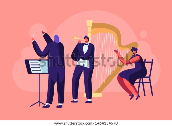 Symphony Orchestra Playing Classical Music Concert Stock Vector ...