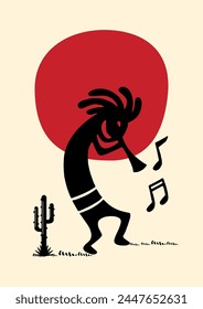 Symphony of Time: Kokopelli Paintings Weave Music with Origin Stories. Ancient Culture Illustration. Historical Tribal Art